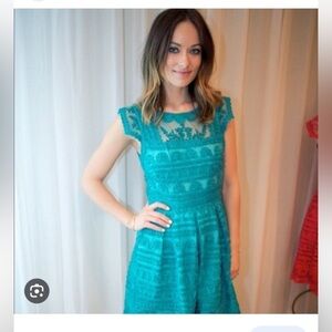 Lot of 2 vintage Anthropologie turquoise/teal/blue midi dresses. Size 8 and 10.